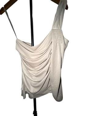 BCBGMAXAZRIA Silver Asymmetric One-Shoulder Ruched Draped Top - Sz 4